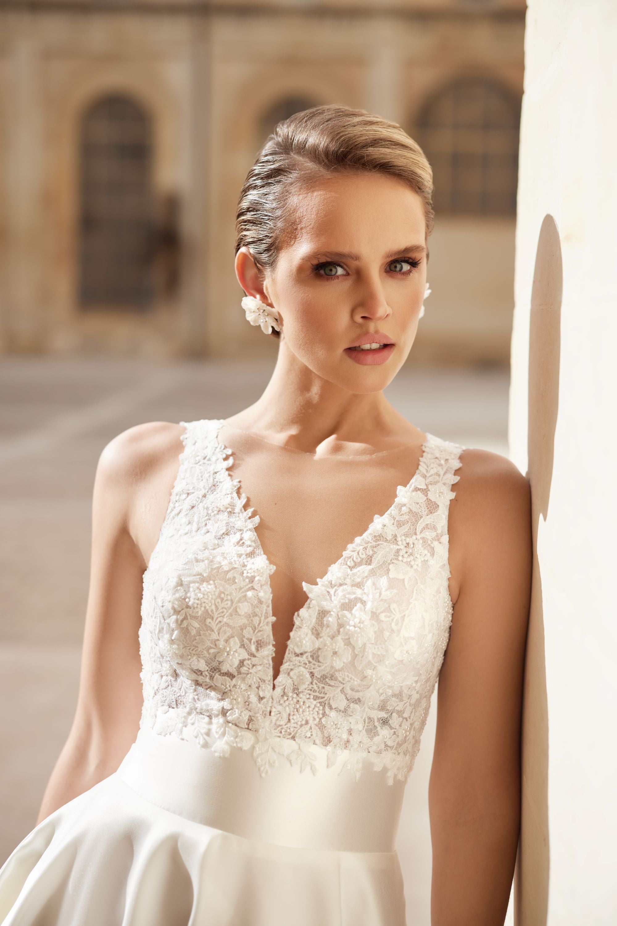 Detalle del corsé del vestido de novia Amethyst – diseño exclusivo con acabados elegantes