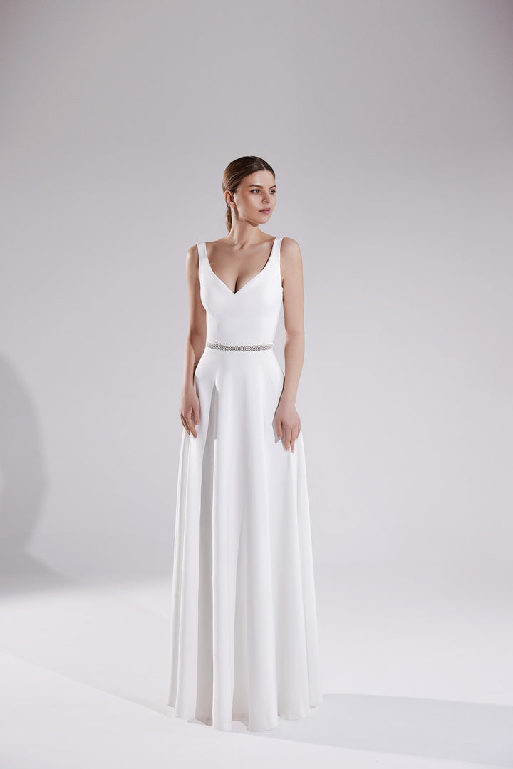 Vestido de novia a medida Valencia – vista frontal completa, disponible online en Barcelona 